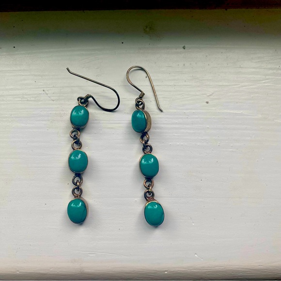 Sterling turquoise drop earrings - Picture 5 of 8